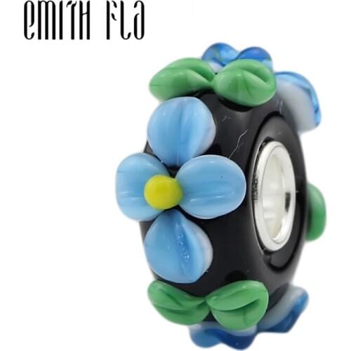 925 Sterling Silver Large Hole Flower Handmade Murano Glass Beads European Charm Beads Fit Brand Bracelet Jewelry Makings Gifts