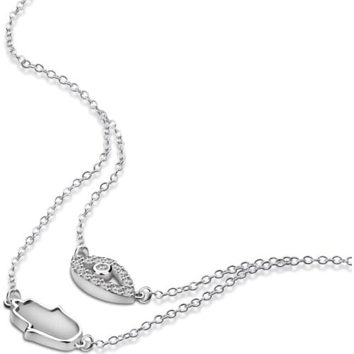 Pendant necklace for women 925 Sterling Silver Devils Eye Necklace Woman Double chain Pendant Silver Chocker Jewelry Wholesale