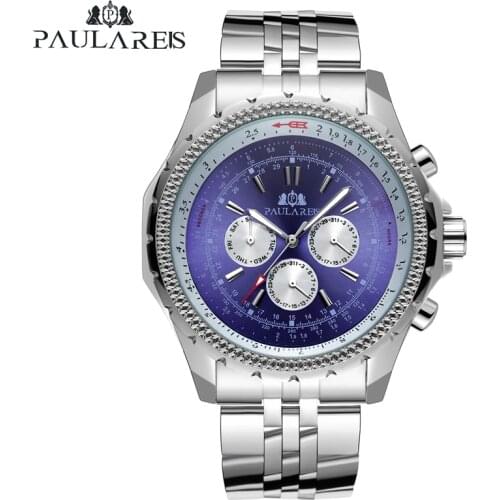 Automatic Self Wind Mechanical Stainless Steel Strap Luxury Dress Blue Black White Dial Business Men Watch