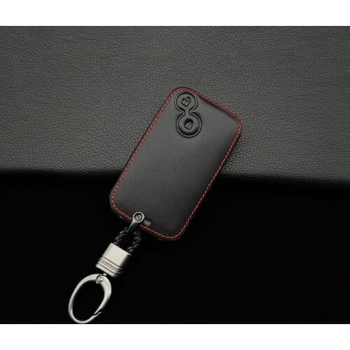 Leather Car Key Case For Renault Laguna Espace 2 Buttons Smart Keyless Remote Fob Protection Cover Keychain Bag Car Accessories