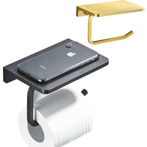 Bathroom Back Paper Holder with Phone Rack Bath Mobile Phones Holder Brushed Gold Tissue Rack Toilet Paper Holder