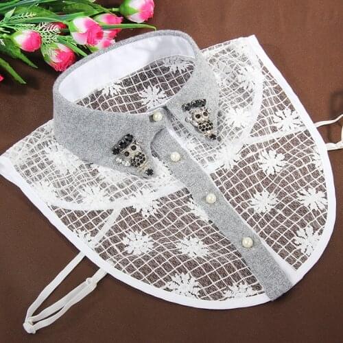 Embroidery Fake Collar Chiffon Fake White temperament gem commuter wild sexy grey cowboy lace fabric removable collier femme
