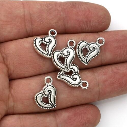 JAKONGO 10PCS Tibetan Silver Plated Heart Charms Pendants for Jewelry Making DIY Handmade Accessories