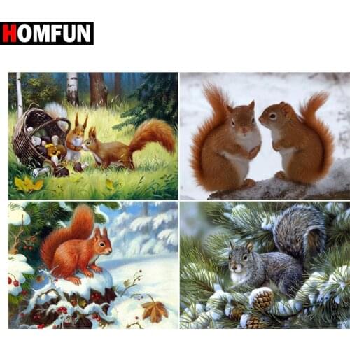 HOMFUN Rhinestone Painting Crystal Decor Diy Diamond Painting "Squirrel winter " 3D Cross Stitch Pattern Diamond Embroidery