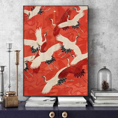 Retro Red White Bird Canvas Paintings Abstract Animal Posters and Prints Wall Art Pictures for Living Room Wall Decor Cuadros
