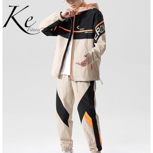 KE Urban mens clothing sports suit mens nylon spring and autumn casual autumn new ins tide tracksuit men sports set men
