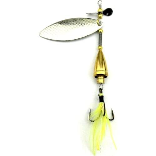 Hot 1Pcs Silver Spinner Spoon Fishing Lures 10cm 13g Yellow Feather Hook Metal Sequins Lures Iscas Artificiais Fishing Tackles