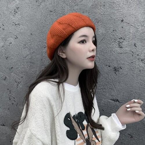 MAXSITI U Warm Wool Knitted Beret Women Hats autumn and winter Vintage Thickened retro Artist Hat Pumpkin hat