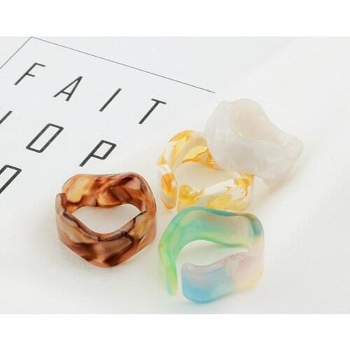 New Candy Color Ring Set Female Fashion Personality Marble Texture Design Index Finger Ring Opening Adjustable Tail Ring