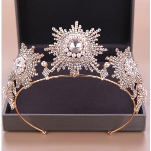 New Design Rhinestone Simulated Pearl Royal Queen Princess Tiaras and Crowns Wedding Hair Jewelry Head Pieces for Girl Bride