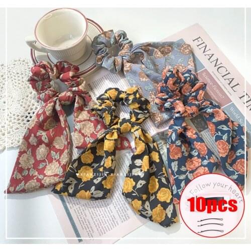 New Trendy Fashion Floral Floral Cloth Ribbons Hair Rope Womens Fashion Trend All-match Hair Accessories