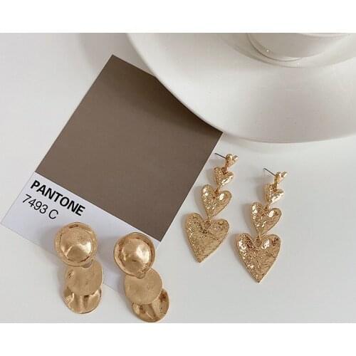 Origin Summer 2 Styles Gold Color Metal Love Heart Earrings for Women Multi Layered Round Sequins Long Dangle Earrings Oorbellen