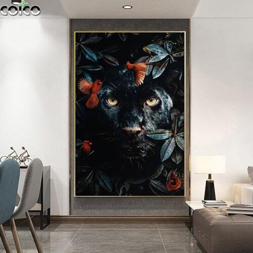 Panda Tiger Gorilla Elephant Flower Canvas Wall Home Decor Painting with Frame Print Poster Morden Wild Animal Plant Art Picture