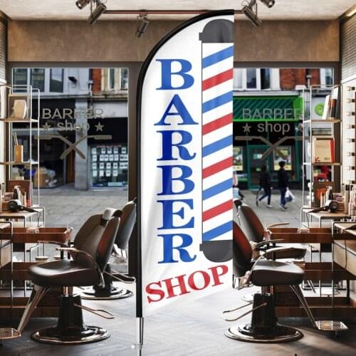 Barber Shop Swooper Windless Flag and Pole Kit, 11 Ft Feather Flag , Advertising Feather Banners Signs with Ground Stake