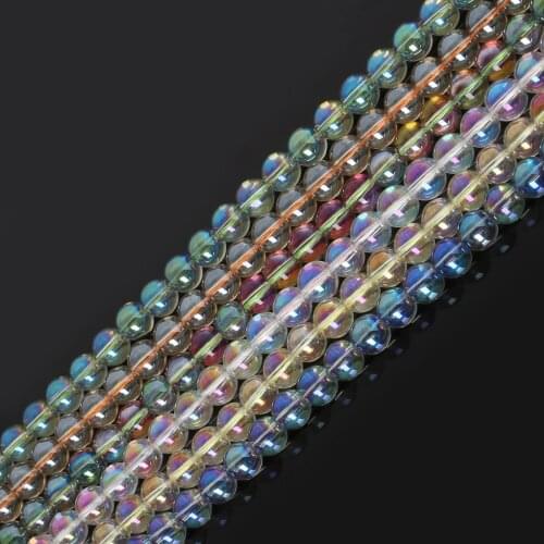 DIY Bracelet Semi-Finished Products 4-12mm Glass Plating Color round Beads Color LCD Beads 38cm/Strip Multi-Color Optional