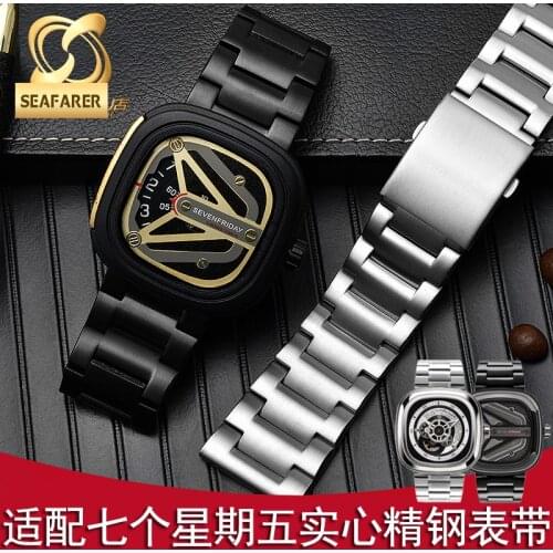Stainless Steel Watch Strap for Seven Friday Watch Band M2/Q201/02/03 Men Solid Steel Watch Bracelet Black 28mm