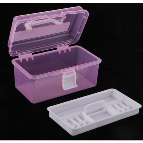 Pink 2 Layer Plastic Jewelry Painting Tool Box Holder Storage Case Organizer