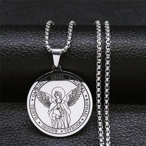 URIEL AZRAEL RAPHAEL MICHAEL RAGUEL GABRIEL HANIEL Silver Color Pendant Necklace Seven Angels Jewery collier acier XH270S03
