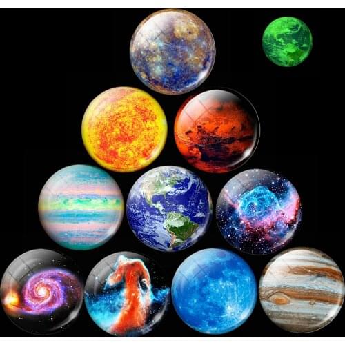Nebula Galaxy Solar System Sticker Refrigerator Decor Glowing in Dark Moon Stars Planet Luminous Glass Cabochon Fridge Magnet