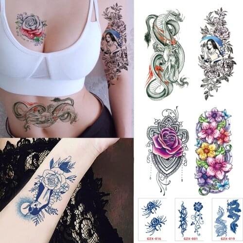Tattoo Sticker Korean Flower Rose Snake Fox Temporary Tattoos for Women Ankle Juice Hrbal Stickers Hand Foot Chest Fake Stickers