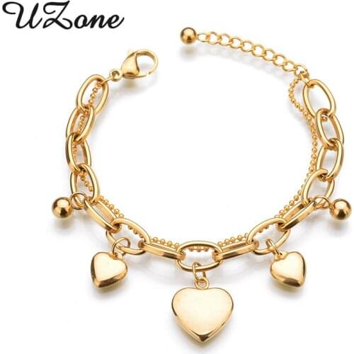 UZone Trendy Jewelry Peach Heart-shaped Bracelet Stainless Steel Chain Bangle For Couple Gift Pulsera
