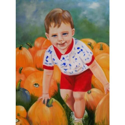 High quality Oil painting Canvas Reproductions Chance with the Pumpkins By Joni McPherson hand painted