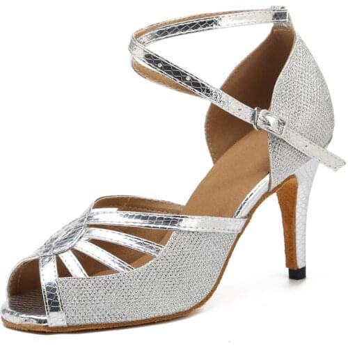 Women Professional Ballroom Latin Dance Shoes Adult Ladies Party Tango Modern Salsa Dance Heels Sandals Soft Bottom Shoes US5-9