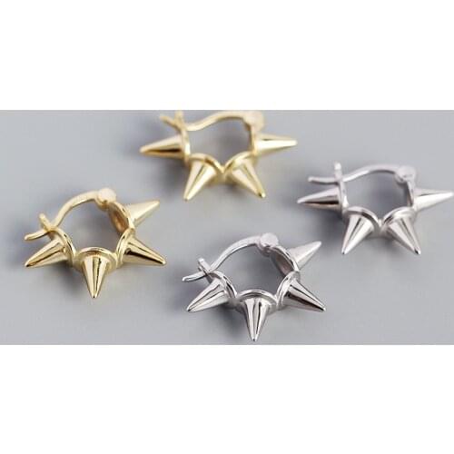 925 Sterling Silver Earring Fashion Geometric Punk Rivets Ear Ring Zircon Hollow Double Circle Tulip Earring Woman Girl Ear Jewe