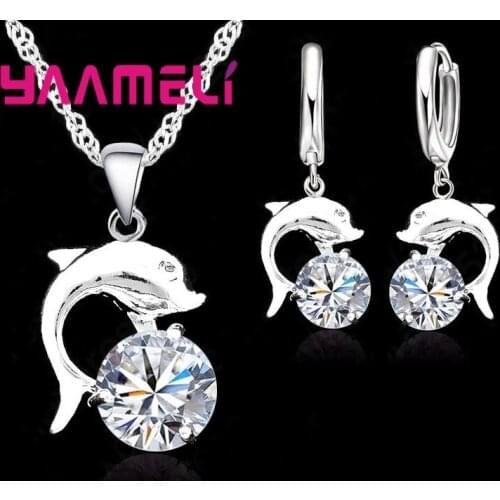 Necklace+ Earrings Sets Cute Romantic Style Animal Series Dolphin Modelling For Women Girl 925 Sterling Silver