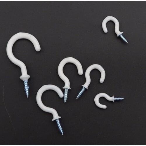 10pcs White Vinyl Coated Wall Wood Furniture Ceiling Screw Hooks Cup Hooks 7/8" 2" 5/8" 1-1/4" 3/4" 1" 1-1/2" 1/2"