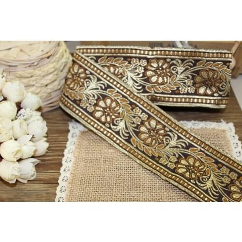 10 yards Woven Jacquard Ribbon 6cm brown flower