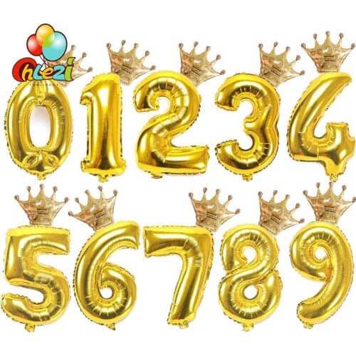 2pcs 32 inch Gold Silver Number foil Balloon Mini Golden crown Balloon figure 0-9 years kid baby shower Birthday Party decor