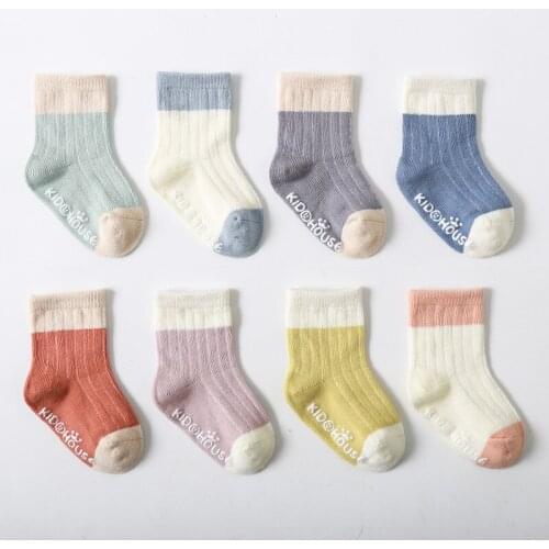 3 Pairs Childrens Socks Solid Striped Four Seasons Boy Anti Slip Newborn Baby Socks Cotton Infant Socks For Girls 0-36Month