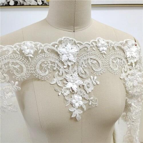 Handmade 3D Flower Tulle Mesh Embroidered Lace Trim DIY Wedding Dress Home Decoration Sewing Craft Material V2780