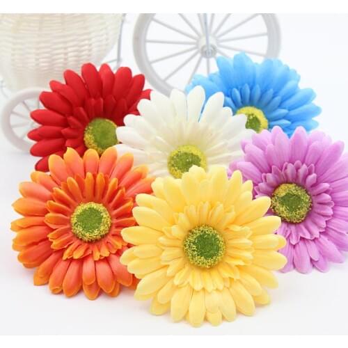 5 PCS/Lot 10CM Gerbera Silk Flower Sunflower Tulip Wreath Pectoral Flower Fake Stamen A Cap Diy Gift Wreath Artificial Flower