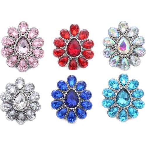 5pcs/lot New Snap Jewelry Vintage Crystal Flower 18mm Metal Snap Buttons DIY Charms Fit for Snap Button Bracelet Bangles