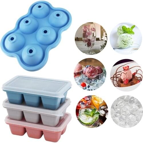 6 Cavity Ice Cube Trays Silicone Sphere Ice Ball Maker Molds For Whiskey Silicone Ice Cube Trays Reusable Round Form Molds