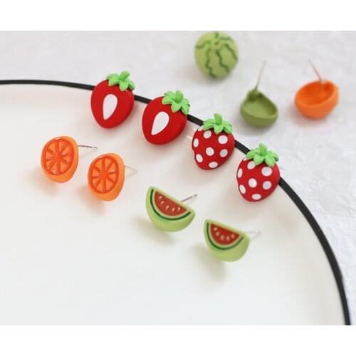 6pcs Cute Sweet fruit stud earing for Women Watermelon strawberry Earrings 2020 trend alloy diy jewelry accessories materials