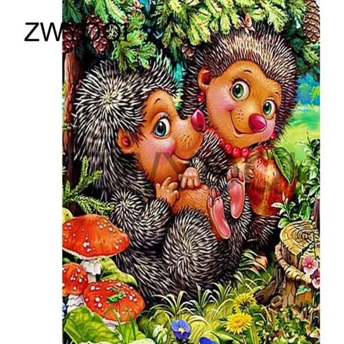 Full Square Diamond embroidery Cross stitch Hedgehog mushroom Full Round Diamond mosaic Hedgehog DIY Diamond painting Hedgehog