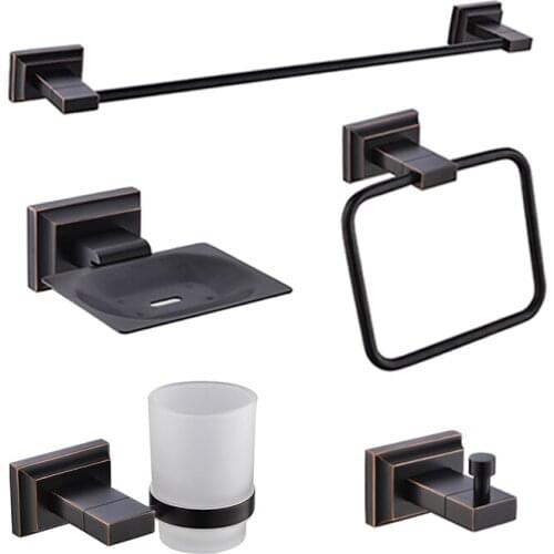 Black Wall-mounted Towel Toilet Paper Brush Hanger Soap Cup Holder Wall Hook Antique Bathroom Shower WC Hardware Accessories Set