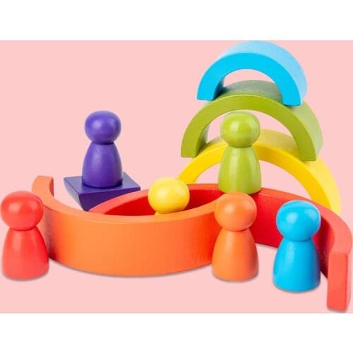 Wood Rainbow Blocks Natural Wooden Toy Children Block Rainbow Toy Building Block Educational Kindergarten Supplies Baby Toy Gift