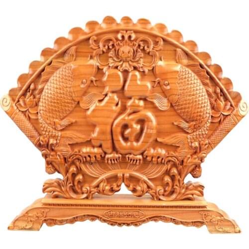 Long Yi Feng mahogany mahogany crafts wood carving ornaments rich fish dish Kanpan gift