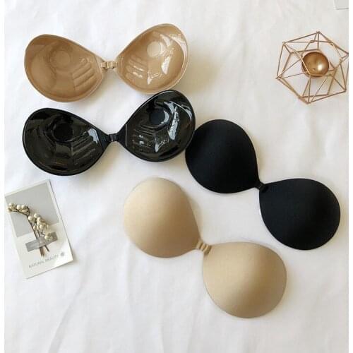 Hot Sale Black and Beige Self-Adhesive Push Up Silicone Bust Front Closure Strapless Bra
