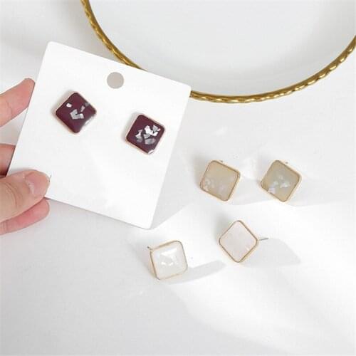 Classic Square stud earrings Retro resin shell stud earrings temperament contracted geometric joker earrings for women jewelry