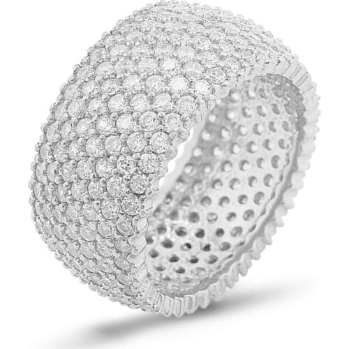 925 Sterling Silver Ring with All Around 7 Line Zircon Stone Design