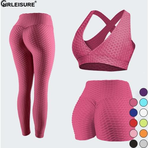 CHRLEISURE 2/3Pcs Fitness Yoga Set Sexy Gym Suits High Waist Leggings Shorts Push Up Bra Sports Set Anti Cellulite Gym Clotihing