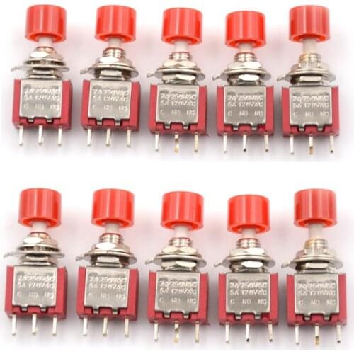 Red 3Pin C-NO-NC 6mm Mini Momentary Automatic return Push Button Switch ON-(ON) 2A 250V AC/5A 120V AC Toggle Switches 5pcs/lot