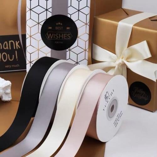 2.5cm Ribbon Christmas Gift Wrapping Cake Packaging Double-sided Ruban Satin Wedding Red Black Pink Silk Ribbon 25 Yards