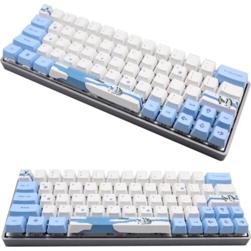 Penguin Dye-Sublimation Mechanical Keyboard Cute Keycaps PBT OEM Profile Keycap For GH60 GK61 GK64 Keyboard pink/blue