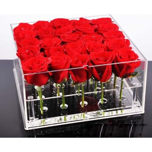 Fashion Acrylic Rose Flower Box Makeup Organizer Cosmetic Tools Holder Flower Gift Box For Girlfriend Wife of Valentines Day